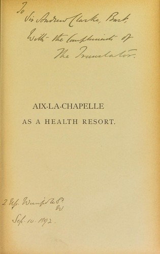 Aix-la-Chapelle (Aachen) as a health resort