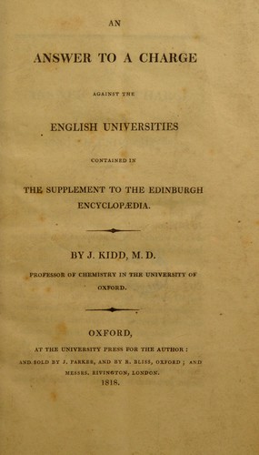 An answer to a charge against the English universities contained in the supplement to the Edinburgh encyclopaedia