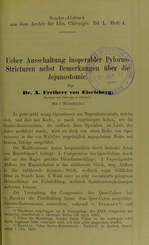 Ueber Ausschaltung inoperabler Pylorus-Stricturen nebst Bemerkungen ©ơber die Jejunostomie