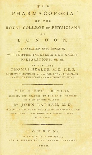 The pharmacopoeia of the Royal College of Physicians of London