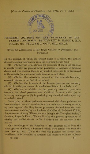 Ferment actions of the pancreas in different animals