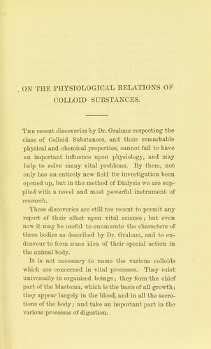 On the physiological relations of colloid substances