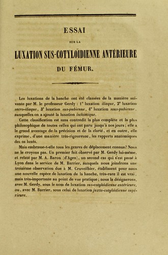 Essai sur la luxation sus-cotylo© dienne ant©♭rieure du f©♭mur