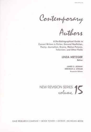 Contemporary Authors New Revision Series, Vol. 15