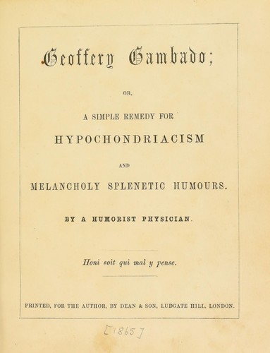 Geoffery Gambado; or, A simple remedy for hypochondriacism and melancholy splenetic humours