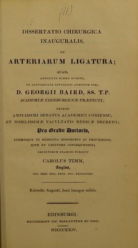 Dissertatio chirurgica inauguralis, de arteriarum ligatura ...