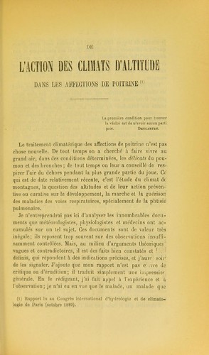 De l'action des climats d'altitude dans les affections de poitrine