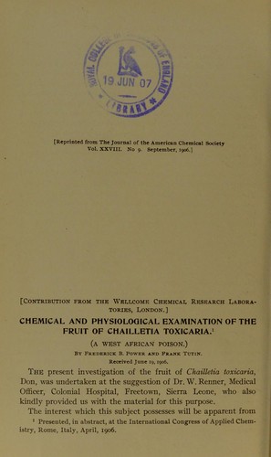 Chemical and physiological examination of the fruit of Chailletia toxicaria, Don