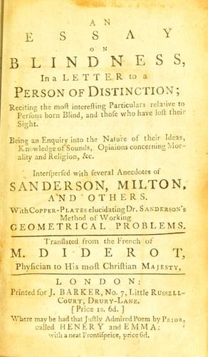 An essay on blindness, in a letter to a person of distinction