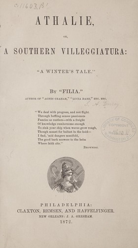 Athalie, or, A southern villeggiatura