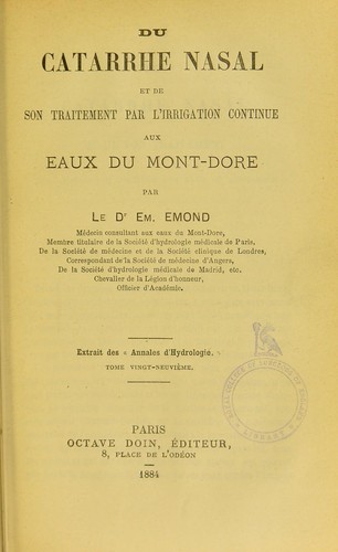 Du catarrhe nasal et de son traitement par l'irrigation continue aux eaux du Mont-Dore