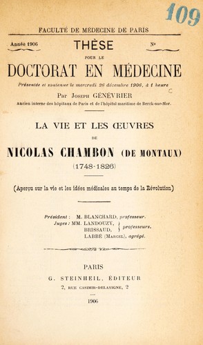 La vie et les oeuvres de Nicolas Chambon de Montaux (1748-1826)