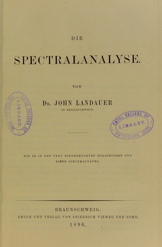 Die Spectralanalyse