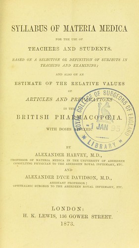 Syllabus of materia medica for the use of teachers and students