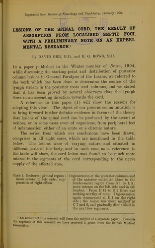 Lesions of the spinal cord, the result of absorption from localised septic foci