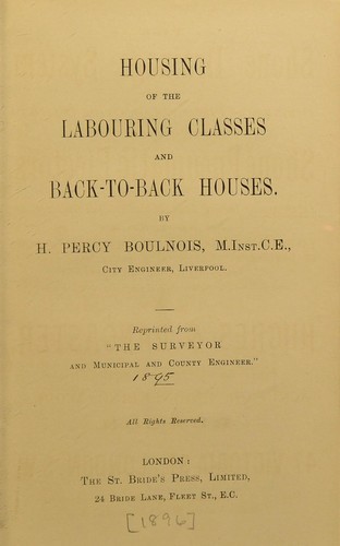 Housing of the labouring classes and back-to-back houses