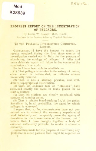 Progress report on the investigation of pellagra