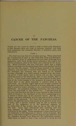 A clinical lecture on cancer of the pancreas