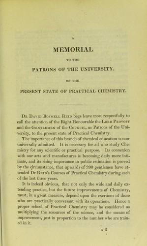 A memorial to the patrons of the University on the present state of practical chemistry