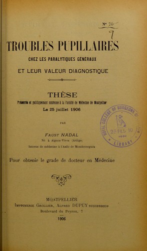 Troubles pupillaires chez les paralytiques g©♭n©♭raux et leur valeur diagnostique