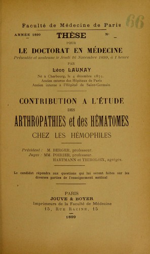 Contribution ©  l'©♭tude des arthropathies et des h©♭matomes chez les h©♭mophiles
