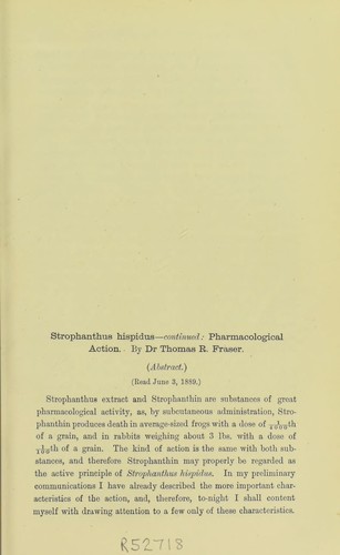Strophanthus hispidus, continued : pharmacological action. (Abstract)