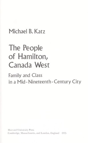 The people of Hamilton, Canada West