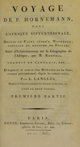 Voyage de F. Hornemann, dans l'Afrique septentrionale, depuis le Caire jusqu'©  Mourzouk, capitale du royaume de Fezzan