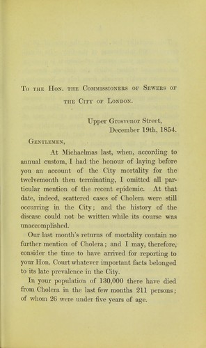 Report on the cholera epidemic of 1854, as it prevailed in the City of London