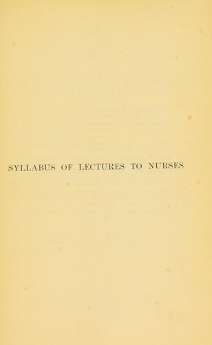 Syllabus of lectures to nurses
