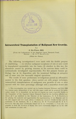 Intracerebral transplantation of malignant new growths