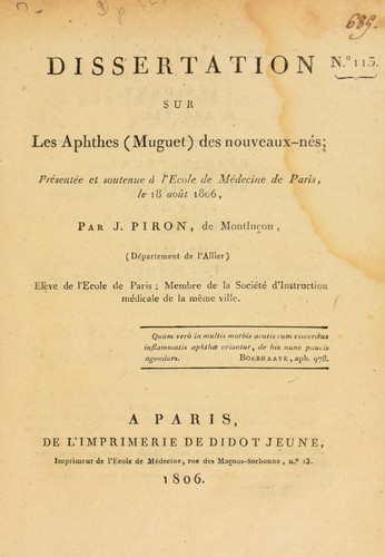 Dissertation sur les aphthes (muguet) des nouveaux-n©♭s