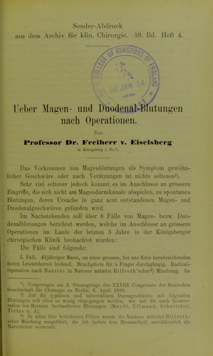 Ueber Magen- und Duodenal-Blutungen nach Operationen