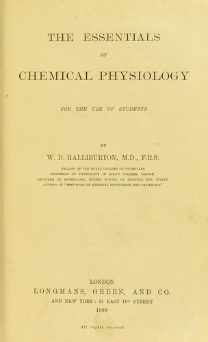 The essentials of chemical physiology for the use of students