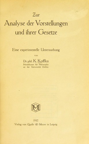 Zur Analyse de Vorstellungen und ihrer Gesetze