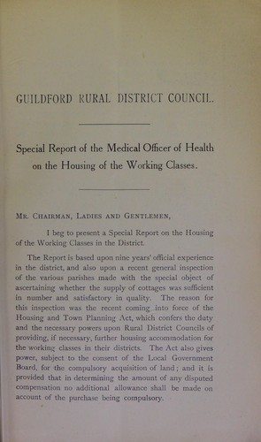 Special report of the medical officer of health on the housing of the working classes