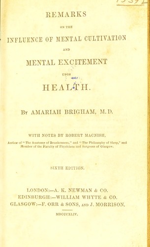 Remarks on the influence of mental cultivation and mental excitement upon health