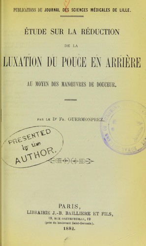 ©tude sur la r©♭duction de la luxation du pouce en arri©·re au moyen des manoeuvres de douceur