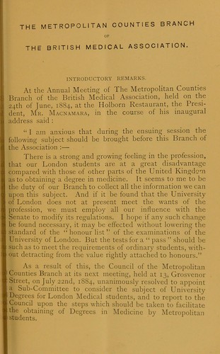 Report of the Council of the Metropolitan Counties Branch of the British Medical Association, on university degrees for London medical students