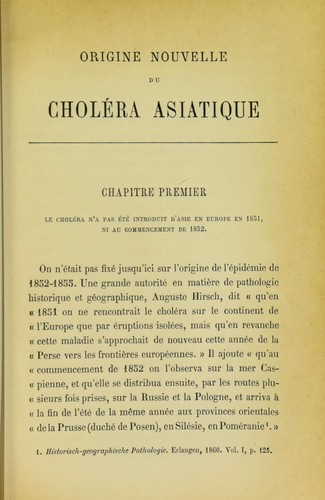 Origine nouvelle du chol©♭ra asiatique, ou, D©♭but et d©♭veloppement en Europe d'une grande ©♭pid©♭mie chol©♭rique