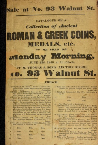 Catalogue of a collection of ancient Roman and Greek coins, medals, etc