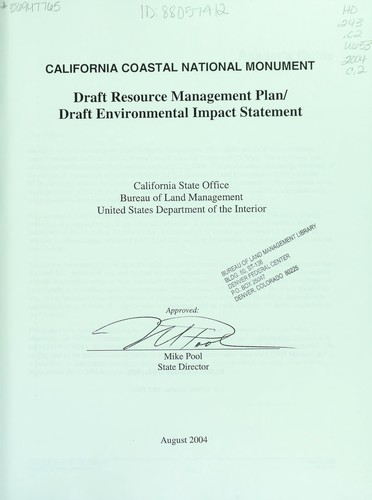 California Coastal National Monument draft resource management plan, draft environmental impact statement