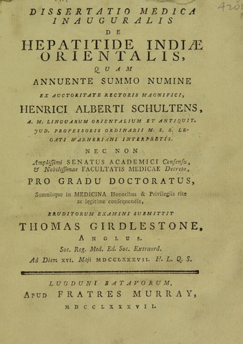 Dissertatio inauguralis medica de hepatitide Indiae orientalis