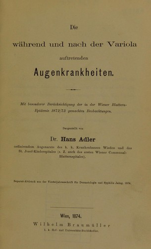 Die w©Þhrend und nach der Variola auftretenden Augenkrankheiten
