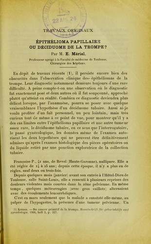 Epith©♭lioma papillaire ou d©♭ciduome de la trompe?