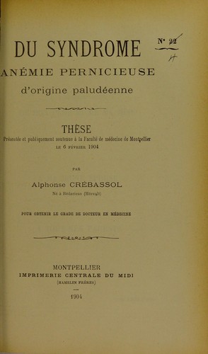 Du syndrome an©♭mie pernicieuse d'origine palud©♭enne