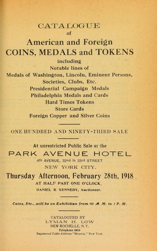 Catalogue of American and foreign coins, medals and tokens ...