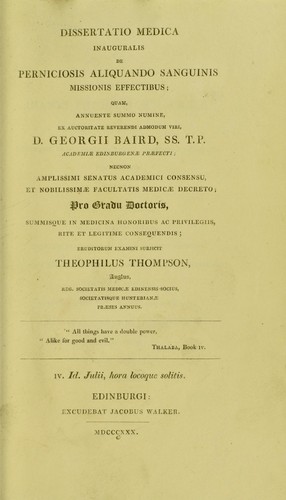 Dissertatio medica inauguralis de perniciosis aliquando sanguinis missionis effectibus ... pro gradu doctoris ...