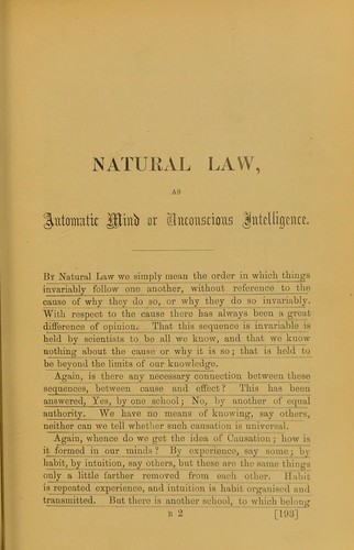 Natural law, as automatic mind or unconscious intelligence
