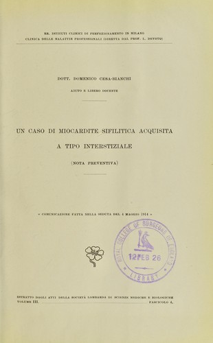 Un caso di miocardite sifilitica acquisita a tipo interstiziale (nota preventiva)
